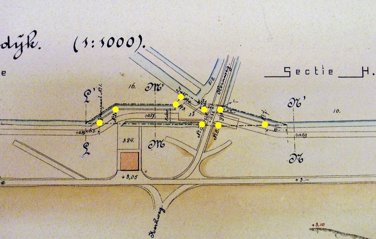 Grindwegen in H&S 1897 Hoge Spaarndammerdijk paal nummers 2